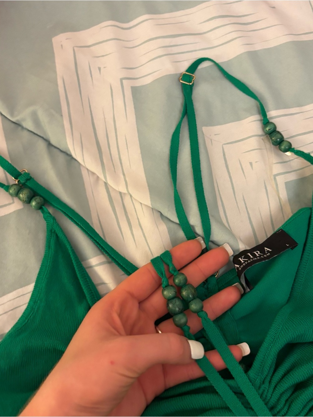 AKIRA Emerald Green Ruched Midi Dress with V-Neck - Picture 5 of 7